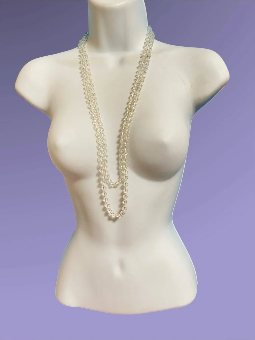 Faceted Glass Beads Long Necklace Over-The-Head Style 64”